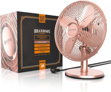 Вентилятор настільний Brandson мідний, 3 швидкості, з осциляцією 80° та нахилом 40°, металевий корпус (Рожеве золото)