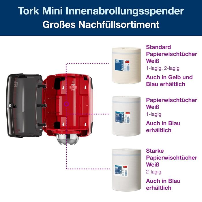Диспенсер для рулонних паперових рушників Tork M2, червоно-чорний, внутрішня подача, гігієнічна подача листів