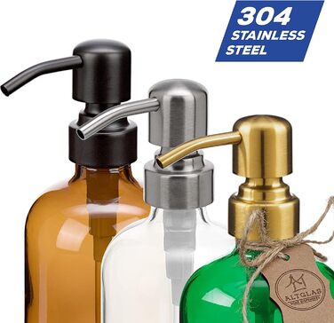 Диспенсер для рідкого мила ALTGLAS Sarajevo, набір подвійних дозаторів, скляна пляшка 500 мл з помпою з нержавіючої сталі 304, прозорий/сатинований сріблястий, 2 шт.