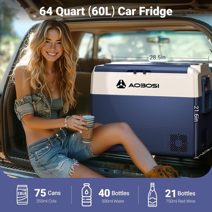 Автомобільний компресорний холодильник AAOBOSI 50л з Wi-Fi, 12/24V та 220V, -20°C для авто, вантажівок, кемпінгу, з двома зонами охолодження