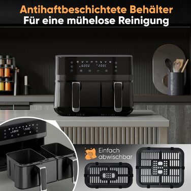Аерофритюрниця ProfiCook PC FR 1295 H з двома камерами та системою одночасного приготування, 9 л, антипригарне покриття