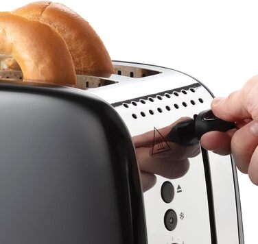 Тостер Russell Hobbs Colours Plus Edelstahl на 2 тости, чорний - з підставкою для булочок, 6 режимів підсмажування, розморожування, функція Lift & Look, 1600 Вт