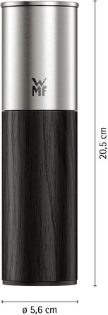 Мельниця для спецій WMF Nature Pro: сіль та перець, керамічний млин, регулювання помелу, арома-кришка, нержавіюча сталь та дерево, чорний колір