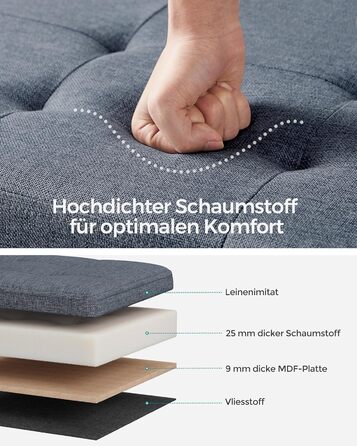 Складаний пуф SONGMICS з місцем для зберігання, 110×38×38 см, до 300 кг, нейлоновий, неоново-блакитний, для вітальні, спальні, передпокою