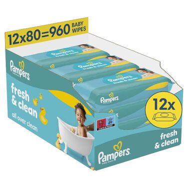 Вологі серветки для дітей Pampers Fresh Clean, 15 пачок по 64 шт (загалом 960 шт)