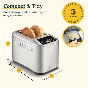 Тостер Cuisinart Smart Elite 2-слотовий | Нержавіюча сталь | Для хліба ручної роботи | Функція пам'яті | Підйомний механізм QuickView | Режими для бутербродів, підігріву та розморожування