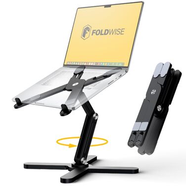 Підставка для ноутбука FoldWise X для столу – алюміній, 360° обертання, складна, регульована по висоті та куту нахилу – стабільна та портативна підставка для ноутбука, MacBook та комп'ютера, 11-18 дюймів (Чорний)