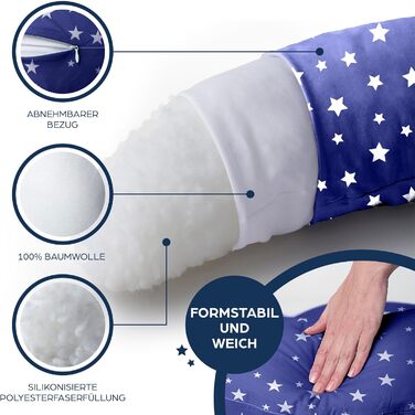 Подушка для вагітних та годування Niimo XXL, ортопедична, для сну на боці, з наволочкою з 100% бавовни, 200x70 см, синьо-біла зірка