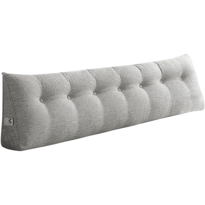 Подушка трикутна для спини OHMG 200x50x20 см світло-сіра з кишенею, для ліжка та дивана, знімний чохол