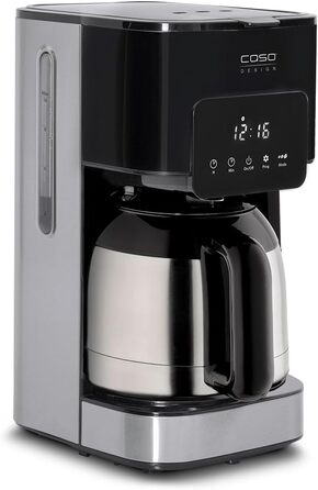 Кавоварка Caso Coffee Taste and Style, термос, 1,2 л, постійний фільтр, оптимальна температура заварювання 92-96°C, крапельний стоп, оптимізована голівка для заварювання, ізотермічний глечик, нержавіюча сталь, чорна, 10 чашок