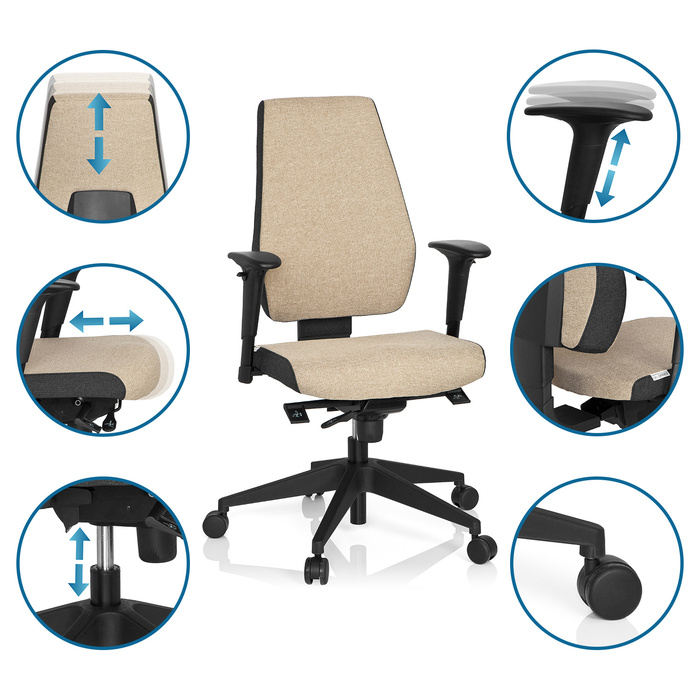Офісне крісло / поворотне крісло PRO-TEC 500 Тканина темно-сірий/бежевий hjh OFFICE