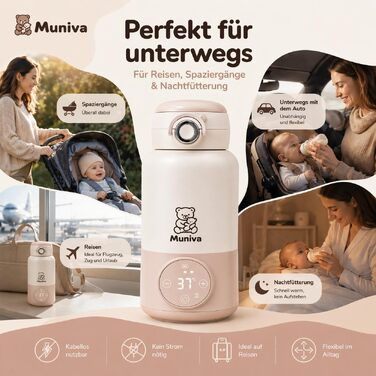 Портативний підігрівач пляшечок для годування Muniva® на 450 мл з режимом підтримки тепла, для подорожей