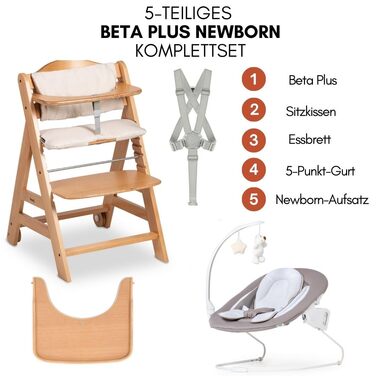 Дитячий стільчик Hauck Beta+ Newborn Set Deluxe - комплект для годування з народження з м'яким сидінням, бланкетом та підносом - білий (натуральний)