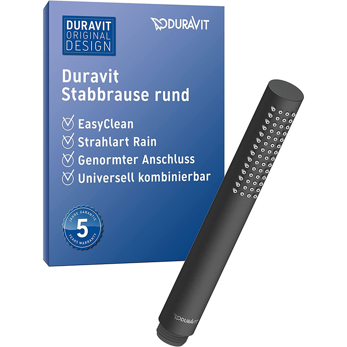 Універсальна ручна душова лійка Duravit, кругла, чорний мат, режим Rain, силіконові насадки для легкого очищення