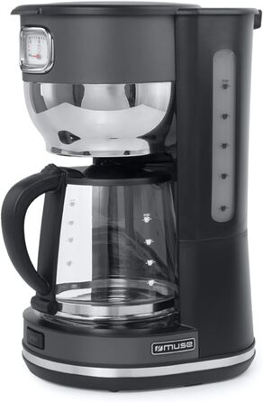 Кавоварка MUSE MS-220 DG з глечиком, 10 чашок, з функцією підігріву, скляна каністра, нержавіюча сталь, сіра