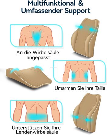 Ергономічна подушка для спини з піни Memory Foam Travel Ease, ортопедичне лемденне сидіння для офісного та комп'ютерного стільця, антистатичний гіпоалергенний чохол, для комфортної постави, колір хакі