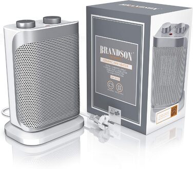 Керамічний обігрівач Brandson 1500 Вт, енергоощадний, безшумний, 2 режими, для ванної кімнати, плавне регулювання температури, термозахист, сріблясто-білий