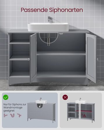 VASAGLE підмивальний шафа для ванної, 30x90x60 см, 2 двері, відкриті полиці, регульовані, голубо-сірий