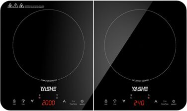 Індукційна плита YASHE одноконфоркова, 2000 Вт, 10 рівнів потужності та температури, таймер 4 години, блокування від дітей, портативна