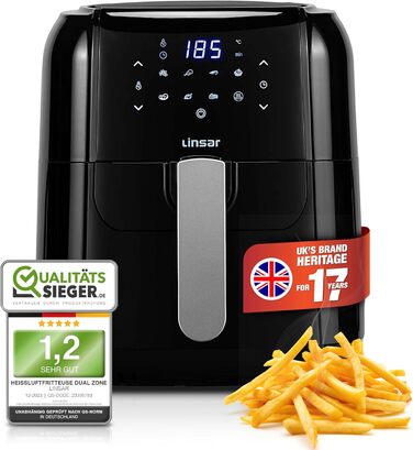 Linsar аерофритюрниця 5 л, з таймером, сенсорним екраном, функцією підігріву, регулюванням температури, енергоощадна, 1400 Вт, чорна, велика