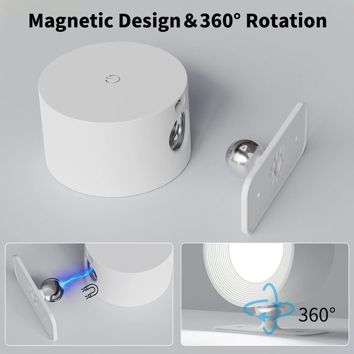 Aourow LED настінний світильник на батареї, акумуляторний, з USB-зарядкою, сенсорним керуванням, 3 режимами світла і яскравості, бездротова лампа для читання в спальні, білий