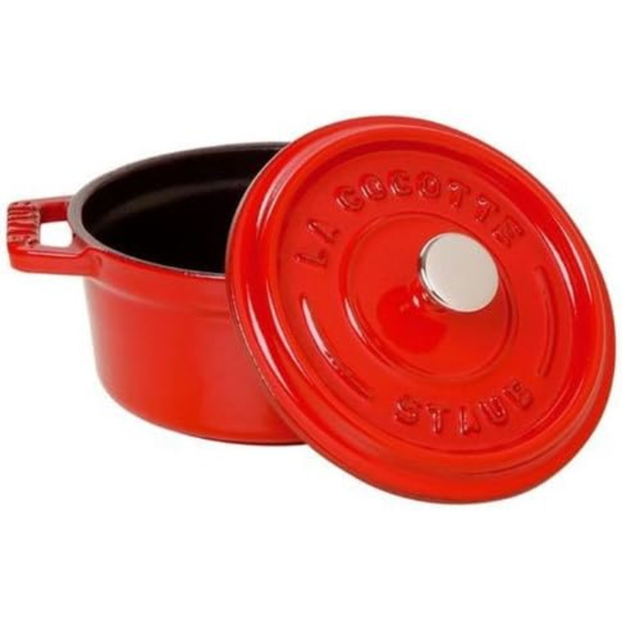 Міні-каструля STAUB кругла з кришкою 10 см, 0,25 л, індукційна, матова чорна емаль всередині, червона