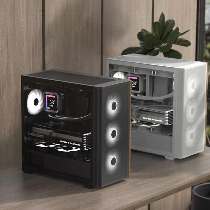 Корпус для ПК AeroCool D301A, ігровий Mid-Tower, оптимізований повітряний потік, дерев'яна Mesh-панель, 4 RGB-вентилятори, USB Type-C, сумісний з ASUS/MSI M-ATX, чорний