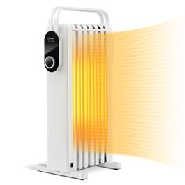 Електричний масляний радіатор COSTWAY 1500W, 7 секцій, регулювання температури 5-35℃, 3 режими потужності, мобільний обігрівач з колесами та захистом від перегріву, Білий
