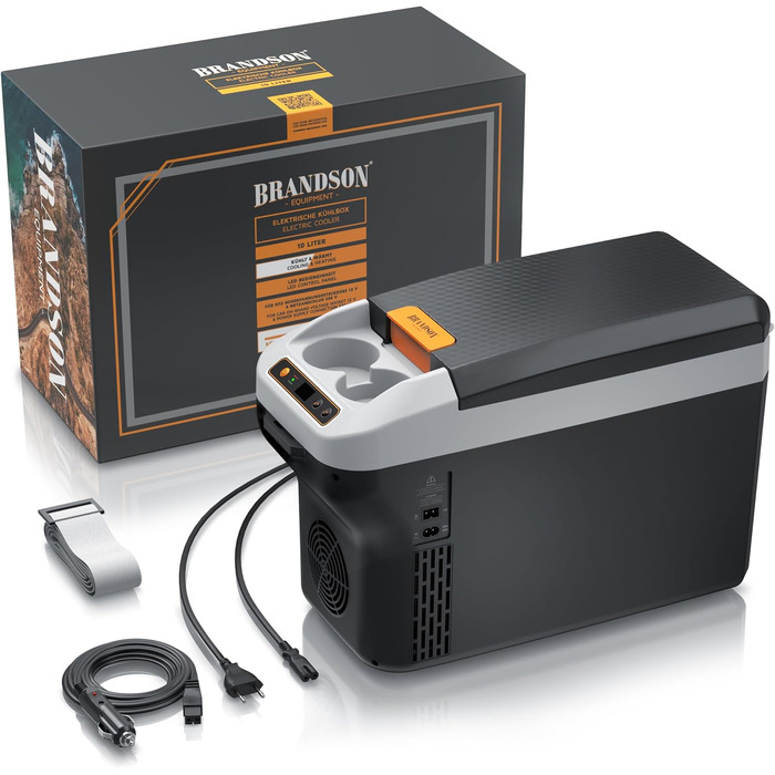 Електричний автохолодильник Brandson 10L (230V/12V) з функцією охолодження та підігріву до 65°C, Cool Grey Schwarz