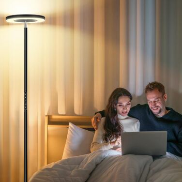 OUTON LED димована торшер-лампа 34Вт, подвійне бічне освітлення, підлогова лампа для вітальні, денне світло, з пультом і сенсорним керуванням, 4 кольорові температури, чорний матовий
