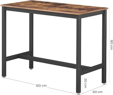 VASAGLE барний стіл 120x60x90 см, металевий, індустріальний дизайн, вінтаж, простий монтаж, коричнево-чорний