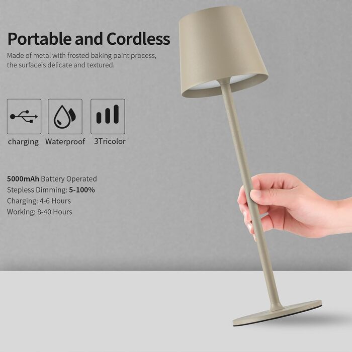 LED акумуляторна настільна лампа Zoeger 2 шт. з димуванням, USB-C, тепле світло 3000K, водонепроникна IP54, для дому та вулиці, алюміній