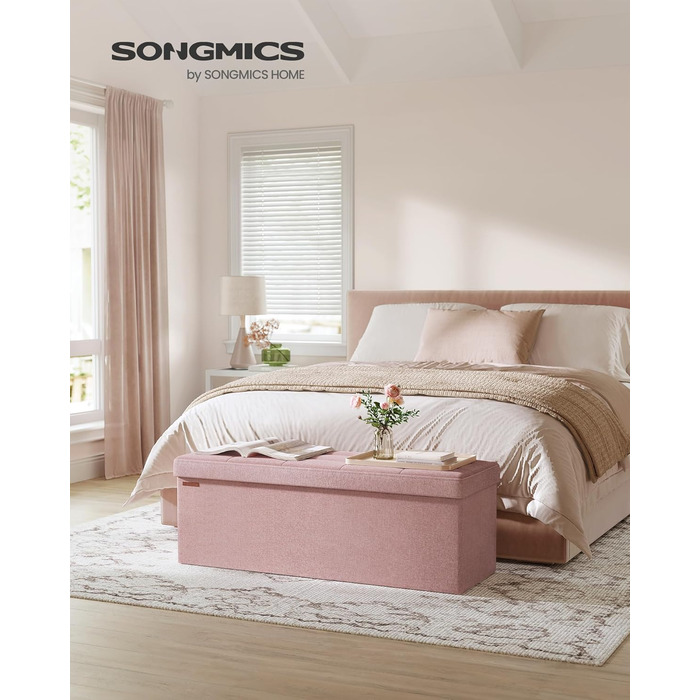 Складний пуф SONGMICS з місцем для зберігання, пастельно-рожевий, 110×38×38 см, максимальне навантаження 300 кг, для вітальні, спальні, передпокою