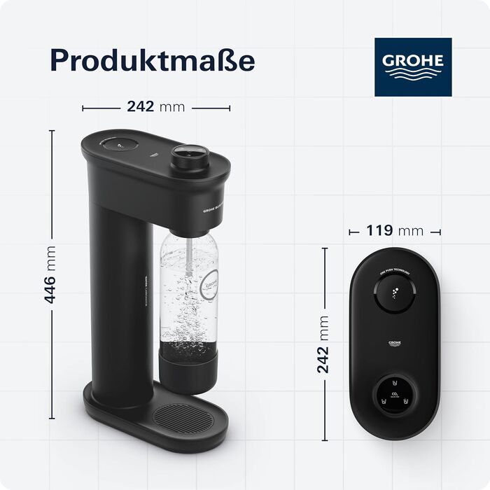 Сифон для газування води GROHE Blue Fizz Starter Set, 3 рівні газування, пляшка 0.85л, чорний (31943K00)