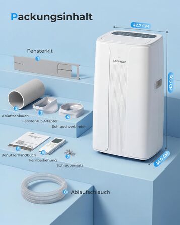 Мобільний кондиціонер LEENON 14000 BTU 4-в-1: охолодження, осушення, вентиляція, нічний режим. З пультом, таймером на 24 год, авто-свінгом, для приміщень до 50м² (білий)