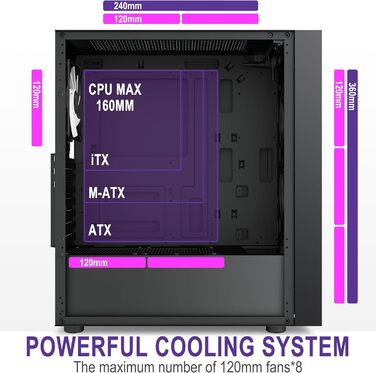 Ігровий корпус для ПК FOIFKIN K11 ATX Mid-Tower, чорний, з 4 встановленими ARGB вентиляторами PWM