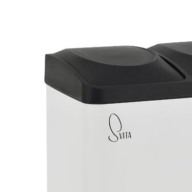 Двосекційний кухонний смітник SVITA TC2X15 30л, білий, педальний, для сортування сміття з внутрішніми відрами 2х15л, для кухні та ванної