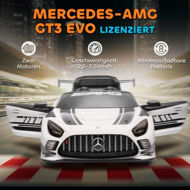 Електромобіль Mercedes-Benz для дітей, 12V, з LED-підсвіткою, музикою, звуком клаксона, для дітей віком 3-8 років, білий