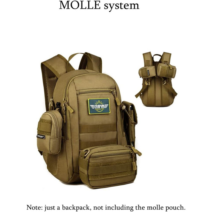 Тактичний рюкзак HUNTVP 20 л водостійкий Molle для спорту, школи, ноутбука, міський, військовий, коричневий
