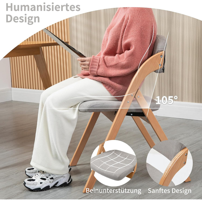 Набір складаних дерев'яних стільців з м'якою оббивкою, сірі (2 шт.)