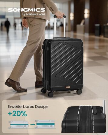 Валіза для подорожей SONGMICS, жорстка Expandable валіза з ABS-пластику, TSA-замок, 4 подвійні колеса, велика (L), 65 см, чорна (RLP002B101)