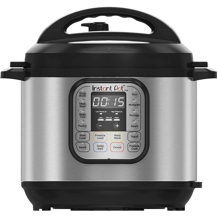 Електрична мультиварка Instant Pot Duo 80, 7,6 л, 1200 Вт, нержавіюча сталь, 7-в-1: скороварка, повільноварка, рисоварка, сотейник, йогуртниця, пароварка та стерилізатор, срібляста