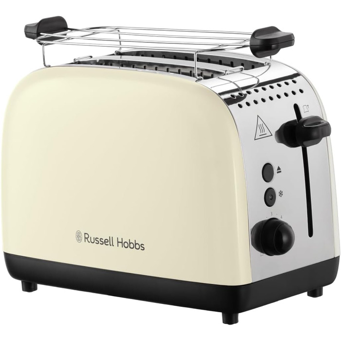 Тостер Russell Hobbs Colours Plus Edelstahl Creme на 2 тости, нержавіюча сталь - з підставкою для булочок, 6 режимів підсмажування, розморожування, Lift & Look, 1600 Вт