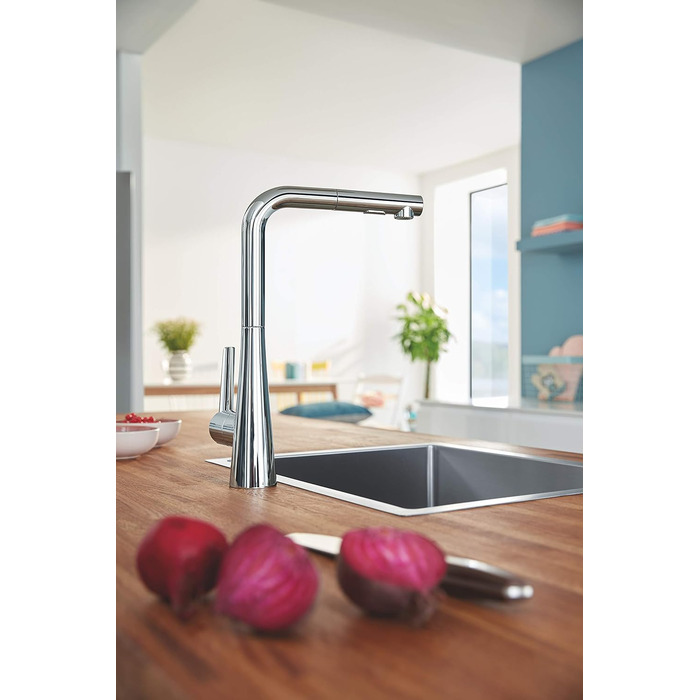 Змішувач кухонний GROHE Zedra з висувним душем, 3 режими, 360° поворотний, економія води, хром (32294002)