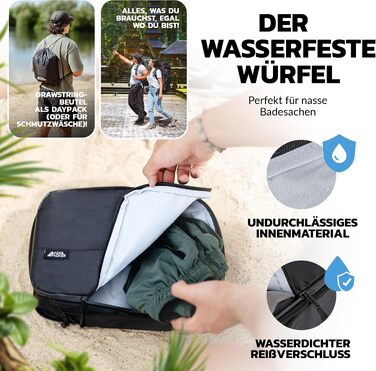 Набір компресійних органайзерів для подорожей BACK&PACKER® (6 предметів) — сумки-пакувальники з переробленого матеріалу для валізи та рюкзака, включаючи мішок для вологого одягу, чорний