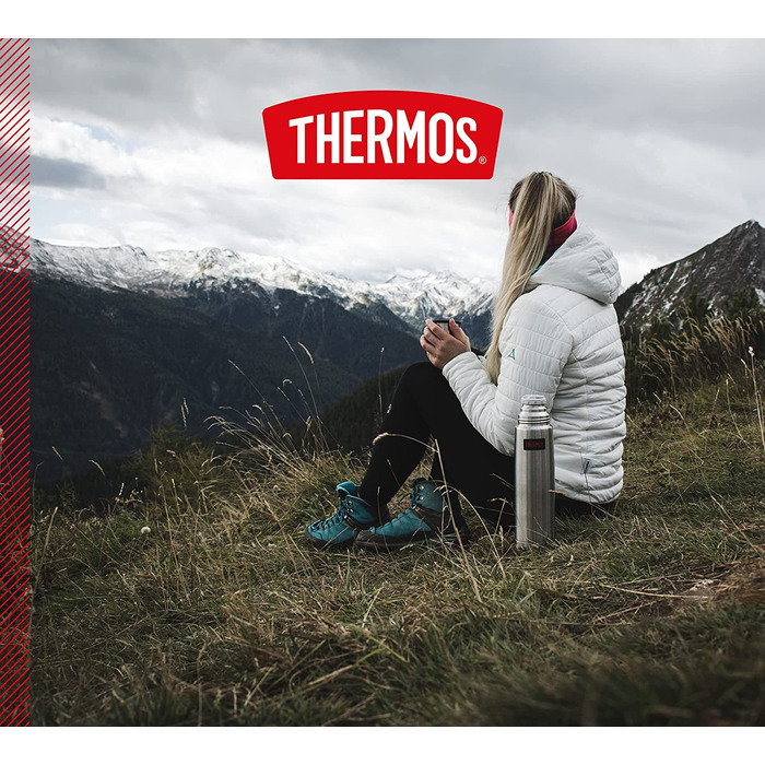 Термос для напоїв THERMOS Light & Compact 1 л, нержавіюча сталь, червоний, ізольована пляшка з чашкою, зберігає тепло до 12 годин, холод до 24 годин, герметичний, BPA-free, можна мити в посудомийці