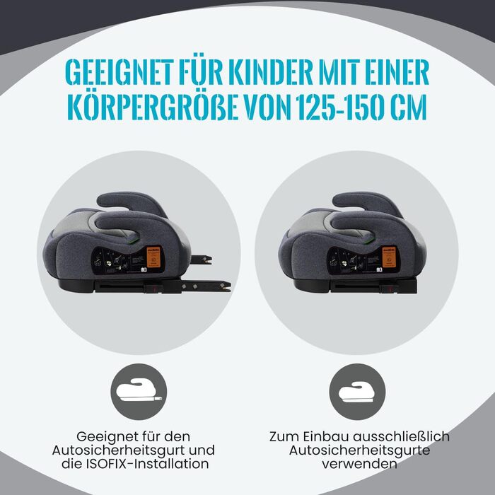 Дитяча автокрісло-підставка Jovikids ISOFIX, група 2/3, ECE R129, для дітей 15-36 кг, товстий знімний чохол, легко прати, сірий