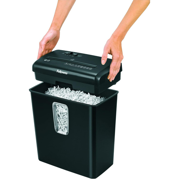 Шредер Fellowes Powershred FS-6C для дому та офісу, знищення 6 аркушів, перехресне подрібнення, кошик 15 л, P-4 безпека, чорний