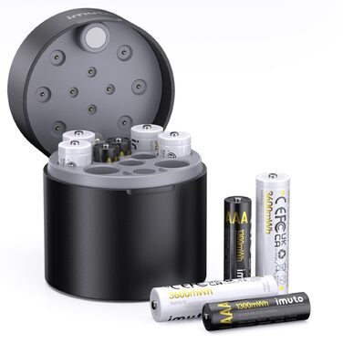 Набір акумуляторів imuto 1.5V Lithium (4x AA 3000mWh + 4x AAA 1300mWh) зі смарт-зарядним кейсом, висока ємність, 1600 циклів зарядки
