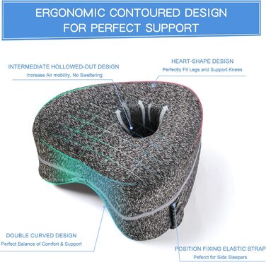 Ергономічна подушка між колін BEAUTRIP з ефектом пам'яті (Memory Foam) для сну на боці, сіра, зі знімним чохлом